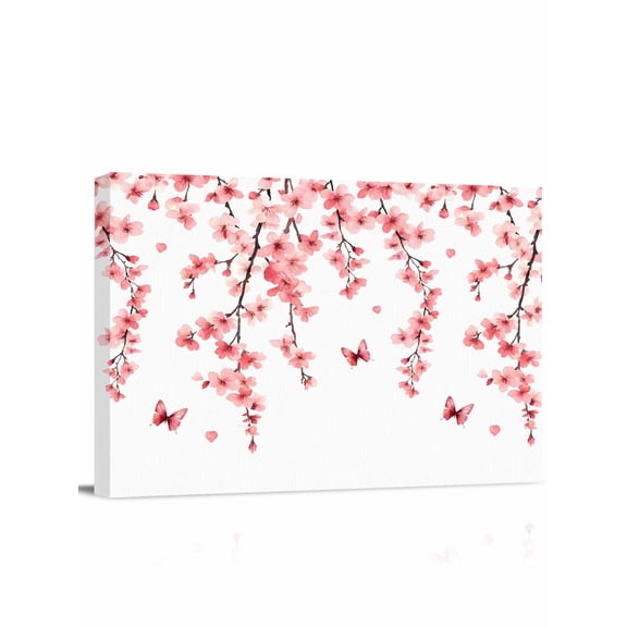 Cherry Blossoms Wall Art for Living Room,Canvas Picture Wall Decor for Bathroom Bedroom,Spring Botanical Flowers Watercolor Painting Artwork for Office Kitchen Hallway Dining Room Home Decor 12"x16"