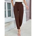 thumbnail image 3 of Chiclily Womens Elastic High Waist Pants Drawstring Work Trousers Joggers Trendy Harem Pants with Pockets, Dark Brown Size XL, 3 of 8