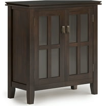 JERFIT Modern Low Profile Storage Cabinet with Glass Doors, Dark Brown Wood Console for Living Room, Entryway, or Office
