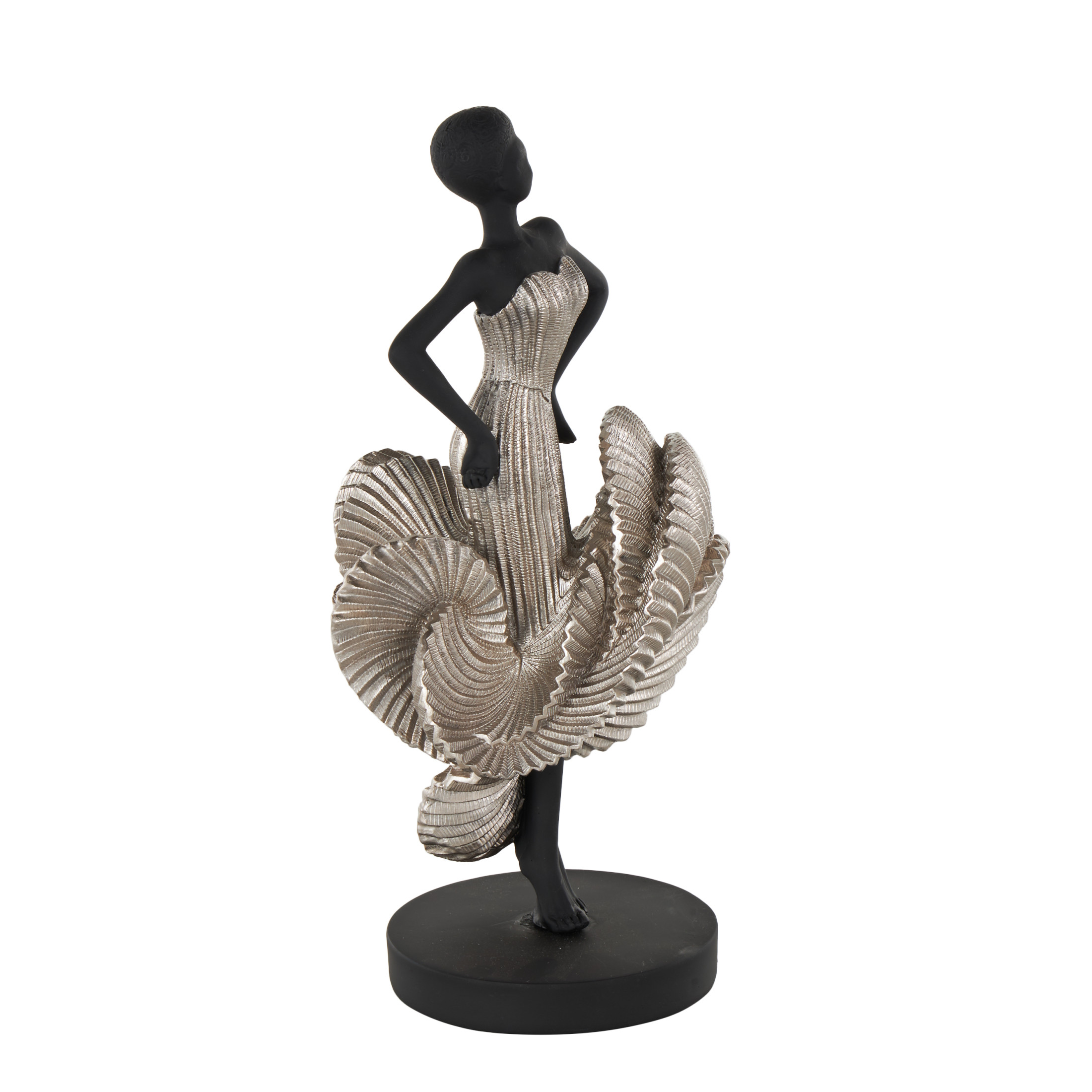 6" x 14" Black Polyresin Dancer Sculpture with Silver Dress, by DecMode