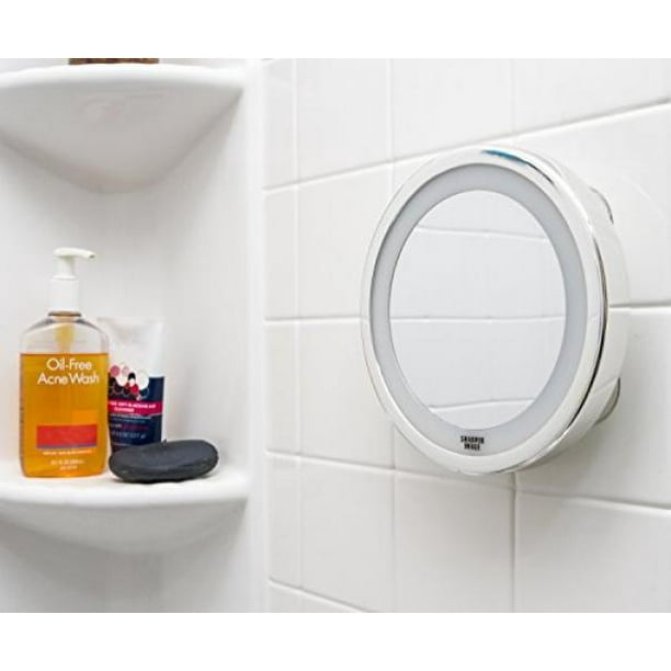 Sharper Image Shower Mirror AntiFog Mirror and LED Light Suction