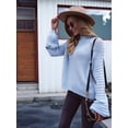 thumbnail image 3 of Womens Turtle-Neck Oversized Sweaters Casual Long Sleeve Pullover Loose Chunky Knit Jumper Light Blue M, 3 of 7