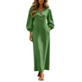 thumbnail image 2 of Boho Dresses for Women 3/4 Length Puff Sleeve V Neck Casual Maxi Dress with Pockets Vacation Beach Dress, 2 of 5