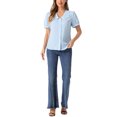 thumbnail image 2 of INSPIRAR CHIC Blusa Vintage para Mujeres con Lunares, Cuello Peter Pan, Mangas Cortas Abullonadas, Talla XS, Azul Claro, 2 of 6
