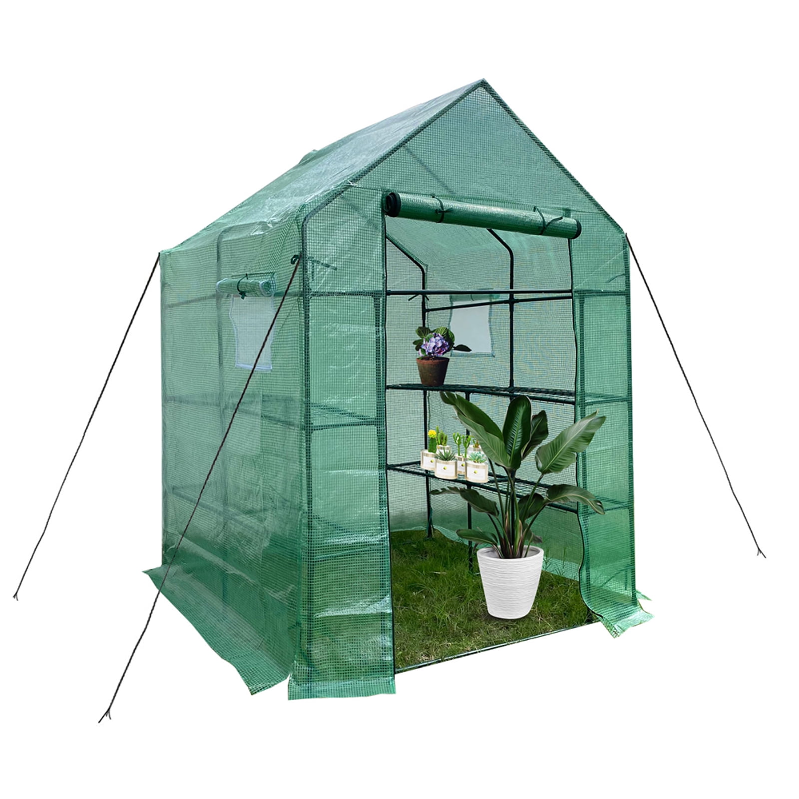 Reinforced Walk-in Greenhouse with Window,Plant Gardening Green House 2 Tiers and 8 Shelves,L56.5 x W56.5 x H76.5 
