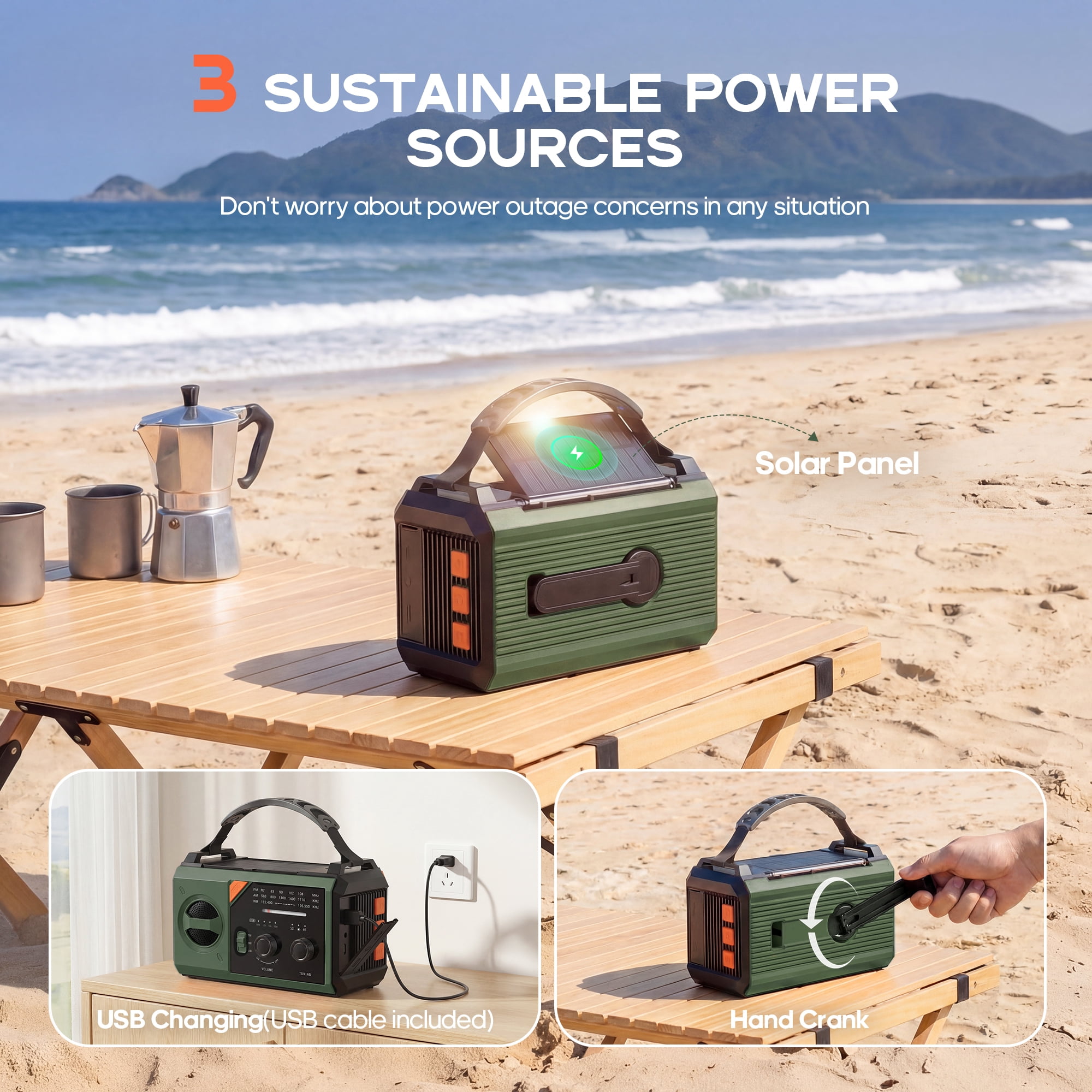 Biotree 30000mAh Weather Radio with NOAA 7-Band Alerts, Upgraded Emergency Radio with USB/Solar/Hand Crank Charging, Flashlight, SOS Alarm, Compass for Camping Hurricane Preparedness,Green