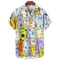 thumbnail image 2 of Camisa hawaiana con estampado 3D de gato de dibujos animados para hombre, blusa con estampado divertido de animales, blusa holgada de moda urbana de verano con solapa, mangas cortas, 2 of 4