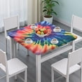 thumbnail image 3 of Colorful Tie Dye Pattern Square Fitted Tablecloth with Elastic Edge,Square Table Cover,Washable Elastic Table Cover for Home Kitchen Party Decor 34"x34", 3 of 6