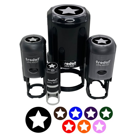 Star in Circle Self-Inking Rubber Stamp Ink Stamper - Pink Ink - Small 3/4 Inch