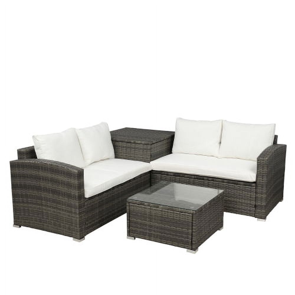 4 PCS Outdoor Cushioned PE Rattan Wicker Sectional Sofa Set Garden Patio Furniture Set (Beige Cushion) - image 5 of 10