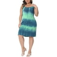 thumbnail image 4 of Agnes Orinda Plus Size Tie Dye Sleeveless Summer Dresses for Women Beach Tshirt Sundress Casual Loose Tank Dress 1X Blue Green, 4 of 6