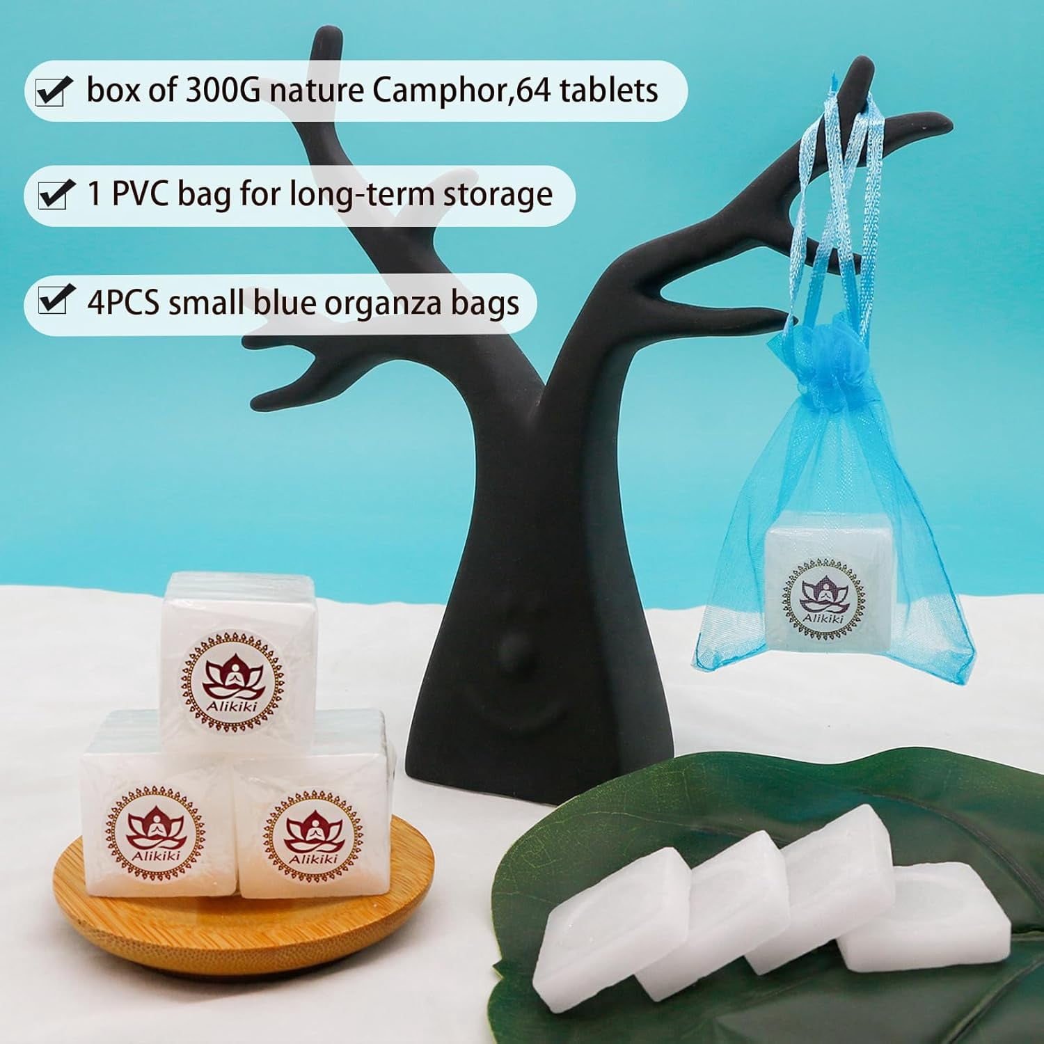 300Grams Natural Camphor Blocks – 64-Tablets Refined Pure Camphor Cubes for Indian Pooja Alcanfor Tablets Religious Purpose Kapoor for Pooja Odor Eliminator Incense Ideal Indian Ritual Staff (300G)