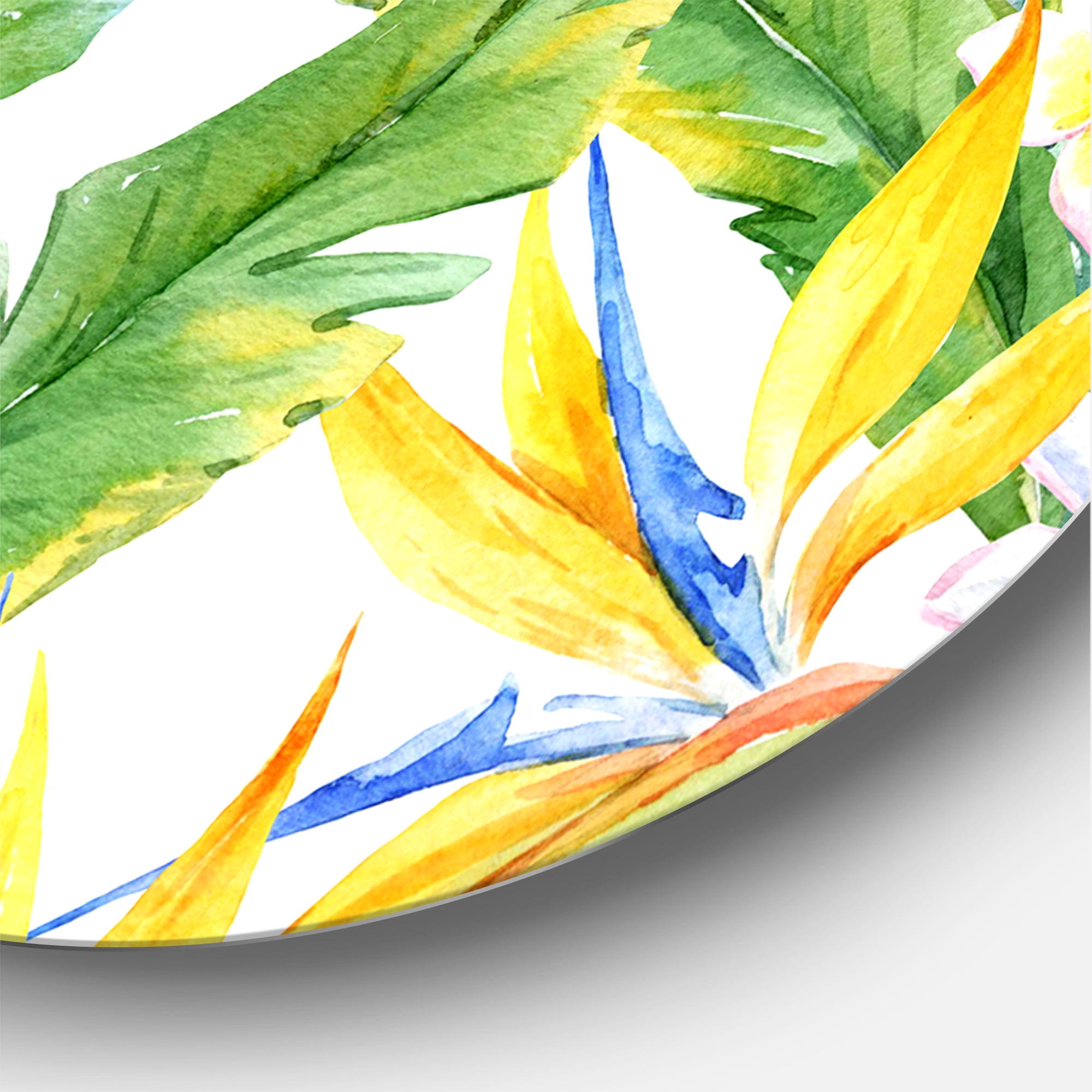 Designart 'Yellow Flowers and Tropical Foliage II' Modern Circle Metal Wall Art 29x29 - Disc of 29