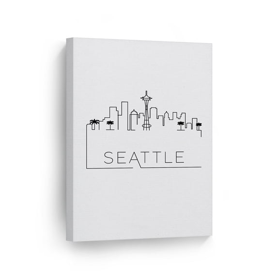 Smile Art Design Black and White One Line Minimalism Art Seattle City USA Drawing Abstract Canvas Wall Art Print Office Living Room Dorm Bedroom Aesthetic Modern Home Decor Ready to Hang - 12x8