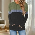 thumbnail image 2 of Women's Solid Color Loose Casual Pocket Color Block Stripe Brushed Hooded Sweatshirt Top, 2 of 5
