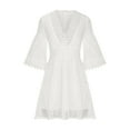 thumbnail image 4 of Awdenio Midi Dress Fashion Women Summer V-Neck Lace Crochet 3/4 Sleeve Flowy Casual Dress, 4 of 6