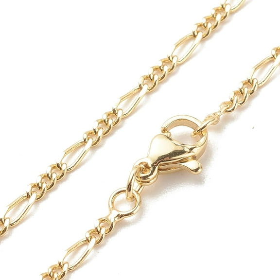 Real 18K Gold Plated Figaro Chain Necklace 17.52 Inch Made of Brass and for Women Golden
