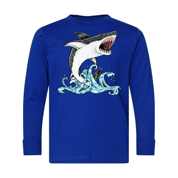 Inktastic Great White Shark Jumping Long Sleeve Youth T-Shirt