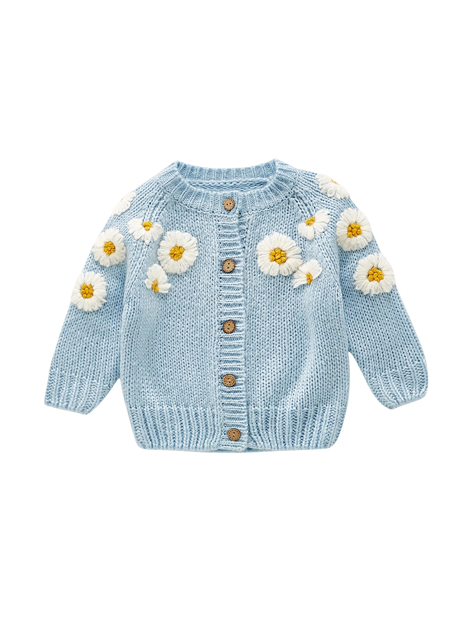 Toddlers Baby Girls Clothes Floral Knit Cardigan Sweaters Long Sleeve  Button Daisy Sweater Open Front Coat Fall