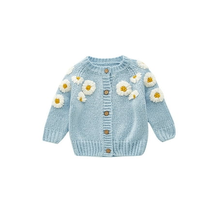 

Yinyinxull Toddlers Baby Girls Knitted Cardigan Daisy Fall Outfits Long Sleeve Outwear Casual Infant Clothing Blue 6-12 Months