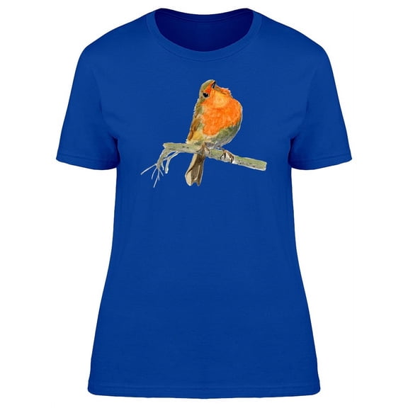 Orange Robin Bird Looking Up T-Shirt Women -Image by Shutterstock, Female XX-Large