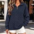 thumbnail image 3 of Klisyaur Womens Cable Knit Sweaters Long Sleeve Collared Zip Up Pullover Tops Loose Comfy Casual Warm Fall Winter Sweater, 3 of 6
