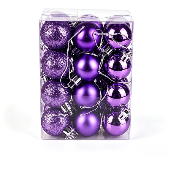 Aoznliie Christmas Ball Ornaments, 24 Pcs Classic Christmas Ornament Set for Xmas Tree, Shatterproof Lightweight Hanging Decor for Xmas Party, Purple