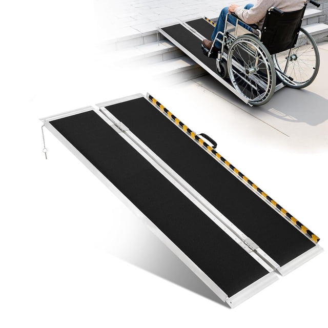 5FT Folding Wheelchair Ramp 800LBS Aluminum Portable Non-Slip Ramp for Stairs Cars Doorways Scooters and Home Mobility Access