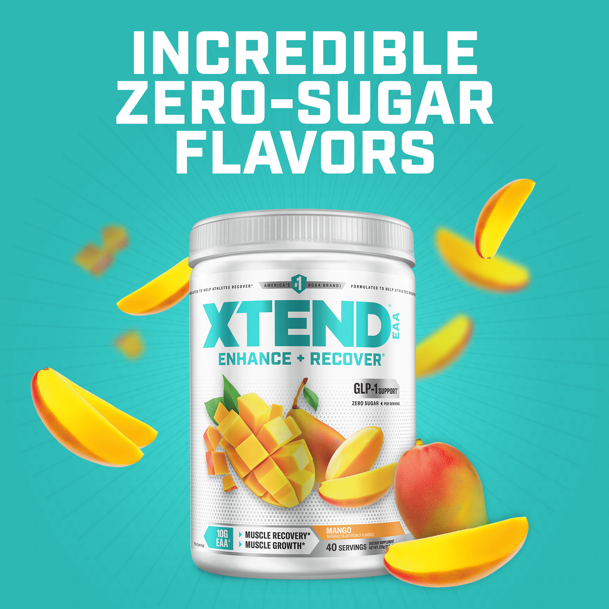 XTEND EAA Post-Workout Powder, for Muscle Recovery, Sugar-Free, Mango, 40 Servings