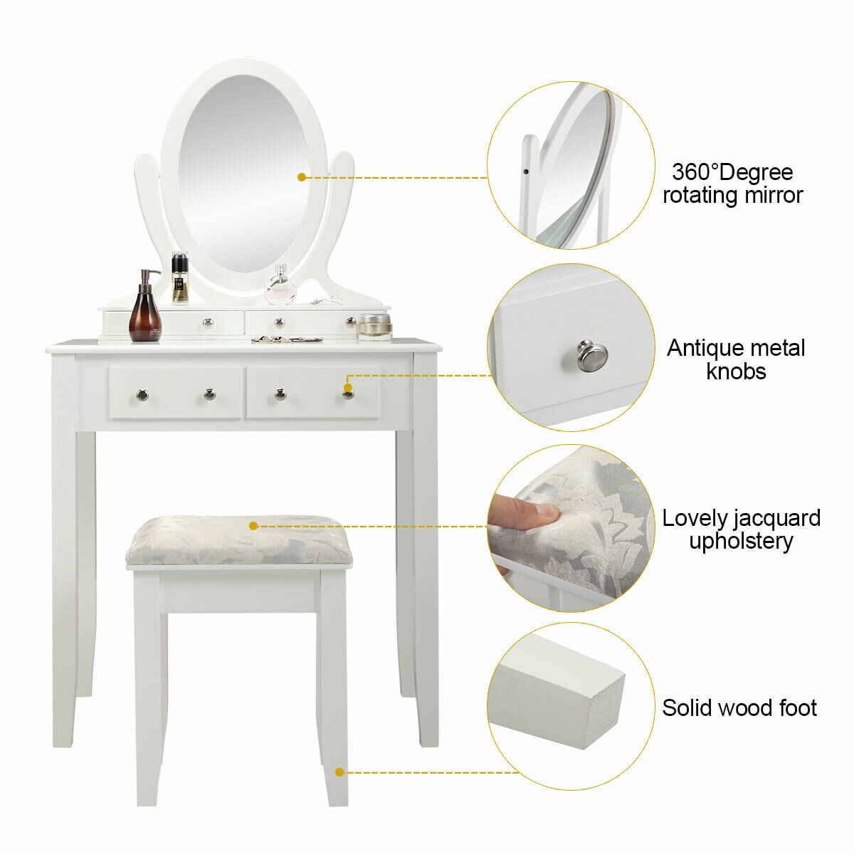 Veryke Makeup Vanity Set With Cushioned Stool
