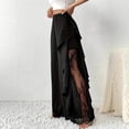 thumbnail image 5 of Ailaofu Women's Solid Wide Leg Dress Trousers, High Waist Ruffle Trim Lace Split Side Casual Bottom, Summer Elegant Pants for Cocktail Party Evening Dating Formal Occasions, 5 of 8