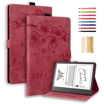 GJX Case for Kindle Scribe 10.2 Inch (2022 Released) - Embossed Flower Premium PU Leather Lightweight Book Folio Cover Auto Sleep/Wake with Pen Holder, Winered