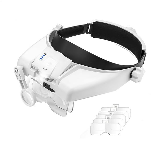 Gafas de Lupa con Luz, Lupas de Diadema para Trabajos de Cerca, con 5 Lentes y Dos Lámparas Led, Lupa de Cabeza