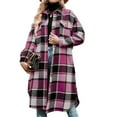 thumbnail image 3 of Camisa A Cuadros De Franela Larga Para Mujer, Camisas A Cuadros De Franela Larga Con Solapa De Poliéster, Bolsillos Cubiertos Con Botones, Manga Larga Para El Hogar Para El ANGGREK Rosa Roja M, 3 of 8