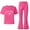 1#Hot Pink, variant on Big Girls Outfits New York Print Short Sleeve T Shirt Flared Pants Set, Sizes 10-11