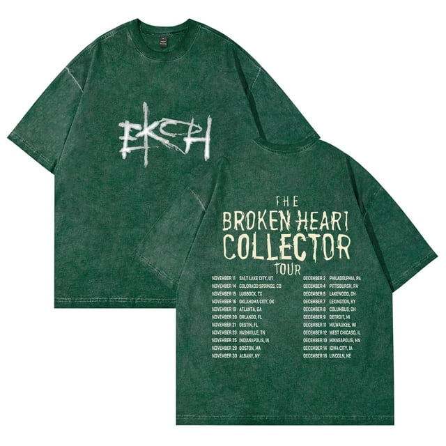 T-Shirt en Coton Vintage Inspiré de la Tournée de Collection Ekoh The Broken Heart - Col Rond Surdimensionné Unisexe à Manches Courtes Décontracté, M, Vert