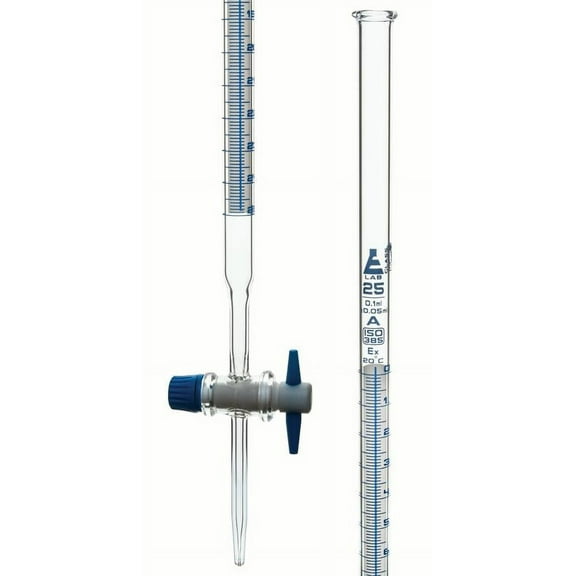 25ml Shellbach Glass Burette - Class A - PTFE Stopcock - Eisco Labs