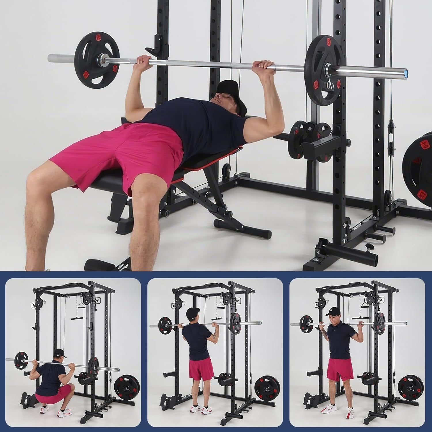 Smith Machine, 2000LBS Power Cage with Dual Pulley Cable Crossover System for Home Gym,Heavy-Duty Steel Construction
