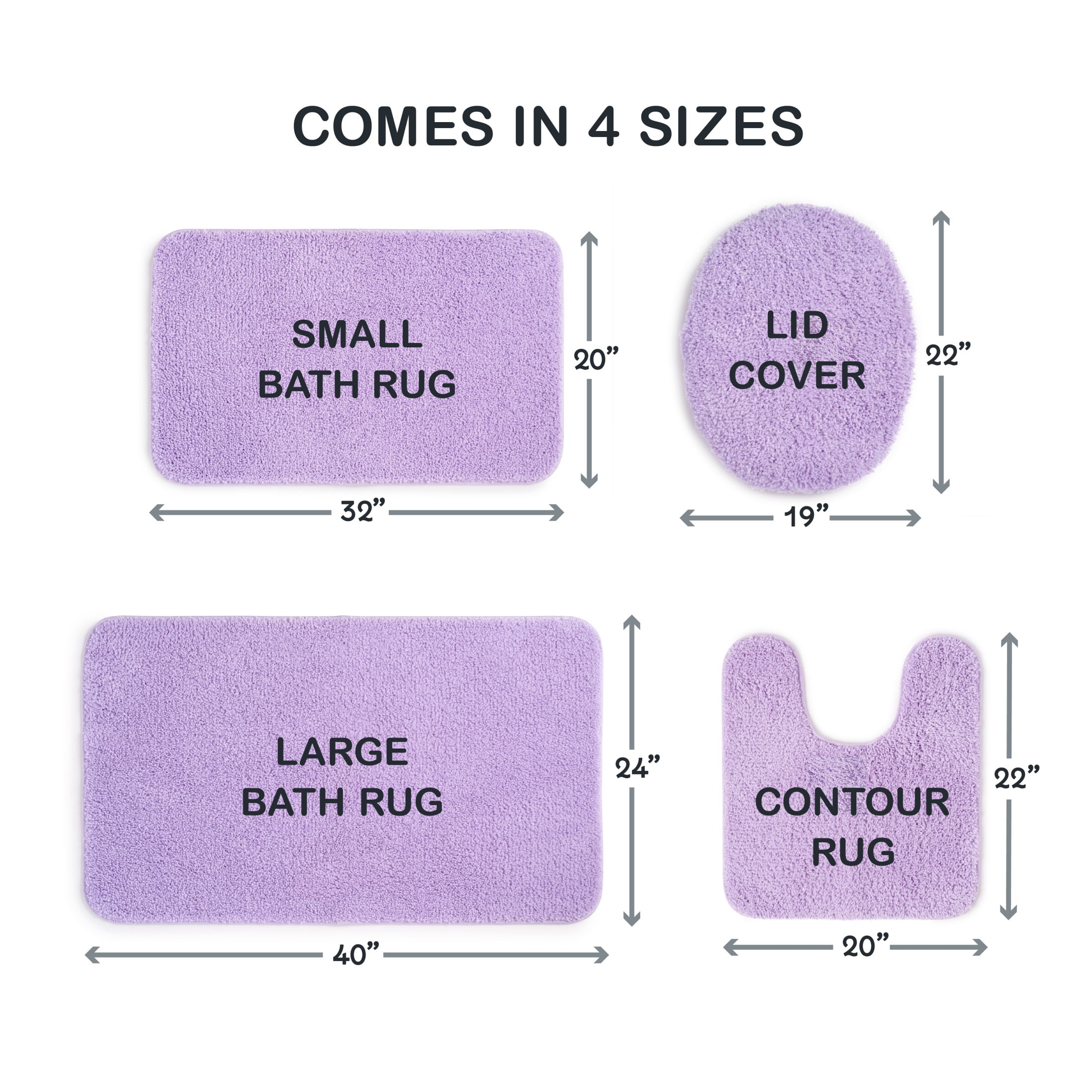 Mainstays Basic 3-Piece Polyester Bath Rug Set: Lavender, Contour, Lid Cover and 20" x 32"