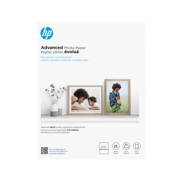 HP Advanced Photo Paper, Glossy, 65 lb, 8 x 10 in., 203 x 254 mm, 25