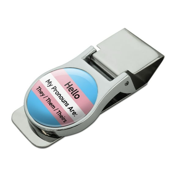 My Pronouns Are They Them Theirs Gender Identity Satin Chrome Plated Metal Money Clip
