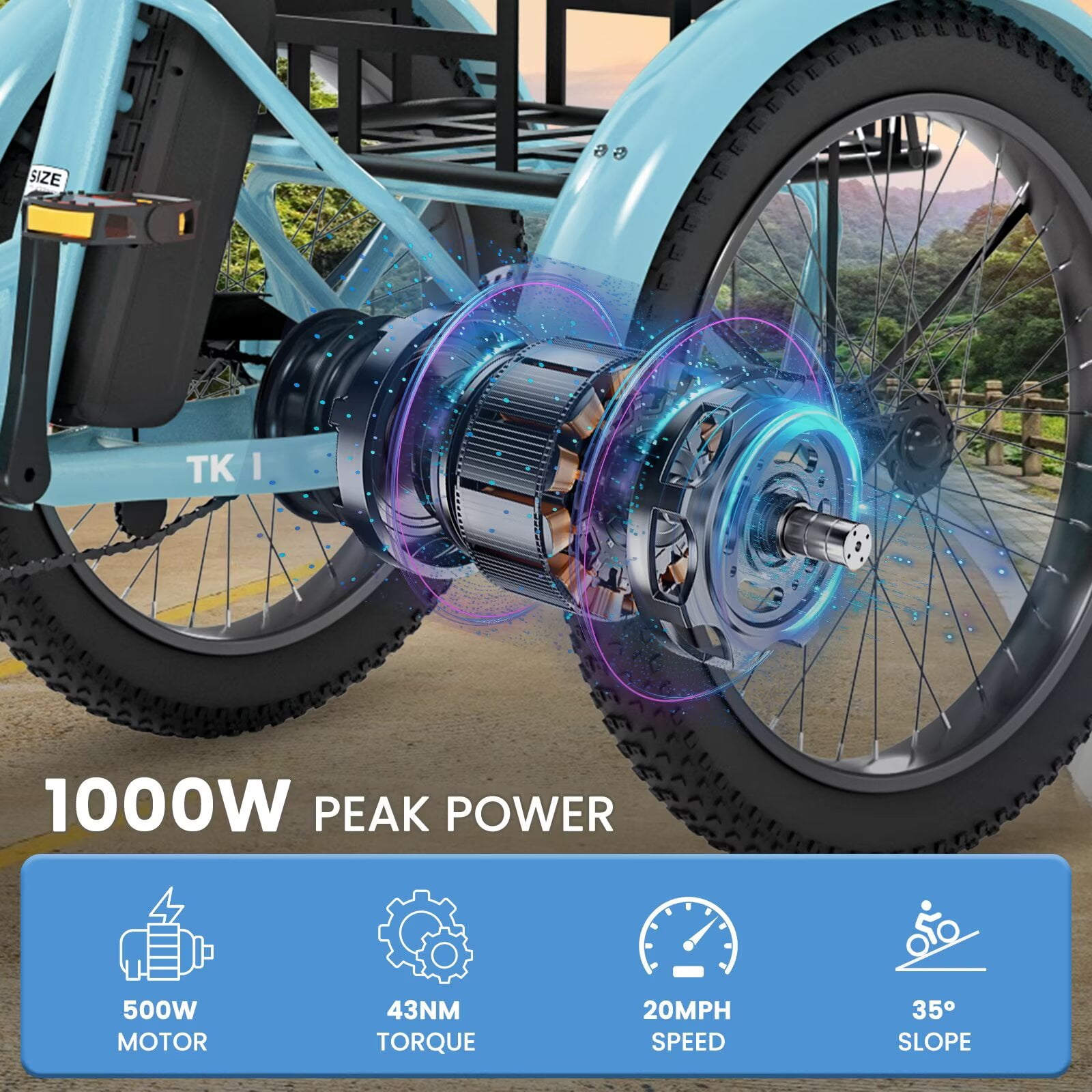 Lilypelle  Folding Electric Tricycle for Adults, Peak 1000W Motor 48V Foldable Ebike Electric Trike, 20" Fat Tire 3 Wheel Electric Bicycle with Front & Rear Baskets & Pet Carrier