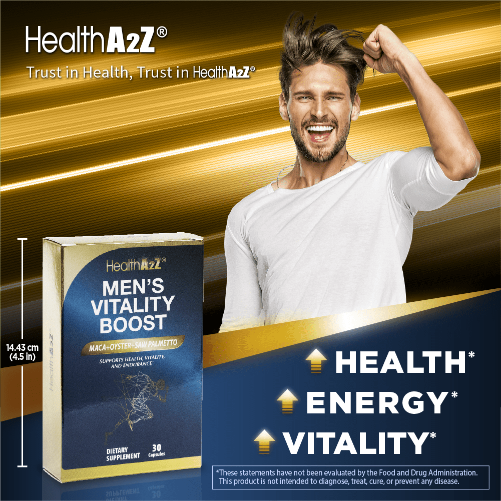 (2 pack) HealthA2Z Mens Vitamins and Testosterone Booster with Zinc, Vitality Boost for Prostate Health, 30 Capsules