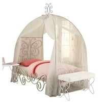 Full Canopy Bed - Princess Bed with Butterfly Design - White Purple Bed Frame for Girls Room