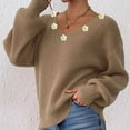 thumbnail image 4 of Aueoeo Knit Sweater, Comfortable Woman Casual Flower Ribbon Embroidery Irregular Embroidered V-Neck Sweater Tops Knitwear, 4 of 7