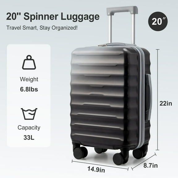 SSyao Checked Luggage Hardside Spinner Luggage with TSA Lock Large Gradient Grey, 20 in
