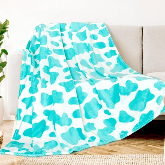 KIVEE Warm Soft Throw Blanket Blue Lightweight Throw Blanket Cow Blanket Plush