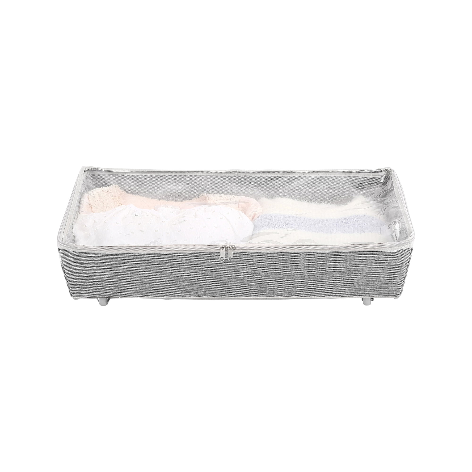 (2 pack) Better Homes & Gardens Under the Bed Rolling Storage Organizer Bin with Zipper for Sorting Shoes and Clothing, Gray