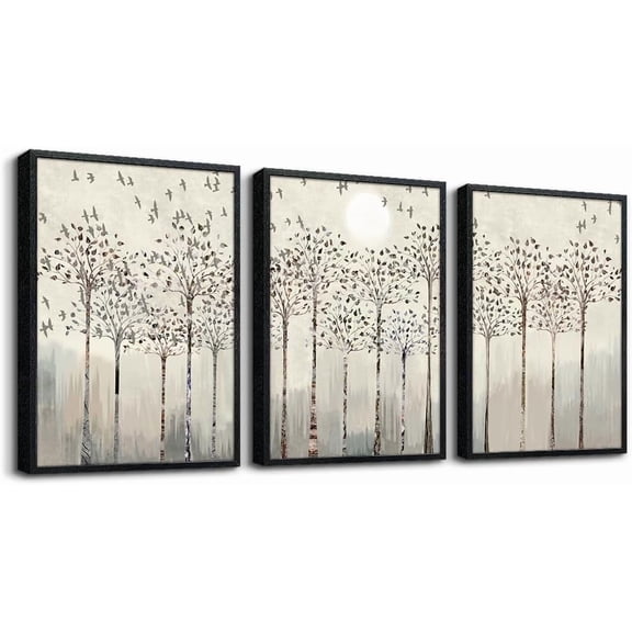 Natural Wood Framed Wall Art Painting For Dining Room Family Wall Decor For Bedroom Kitchen Wall Decoration Living Room Decor Green Leaf Pictures Artwork For Home Walls 3 Piece Framed Art Prints