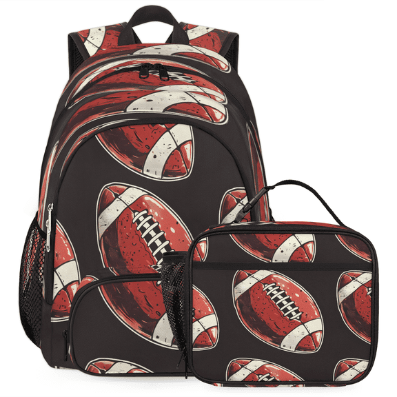 Herdesigns American Football Backpack with Lunch Box Sports Lightweight Large Travel Work Laptop Backpacks Set Casual Daypacks